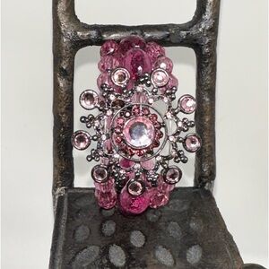 Pink variation of rhinestone beaded bracelet cuff.